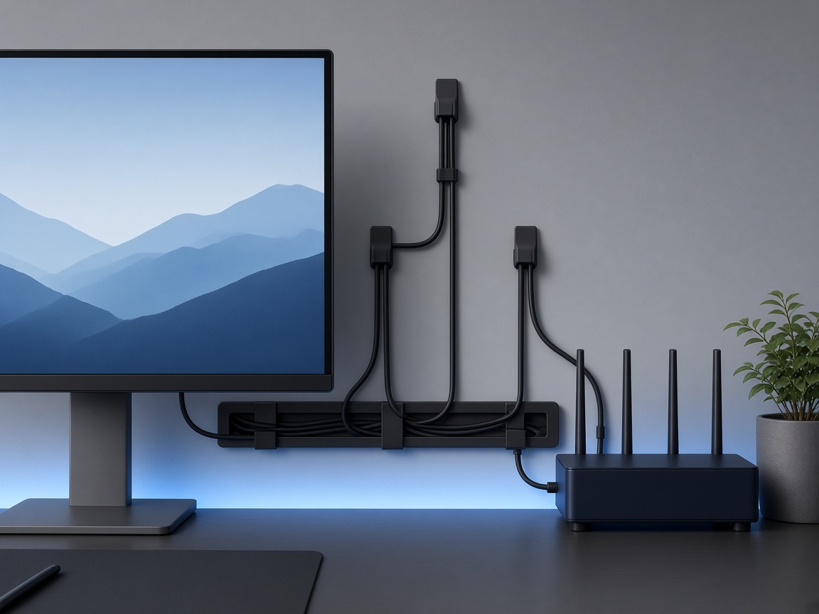Cables behind a desk