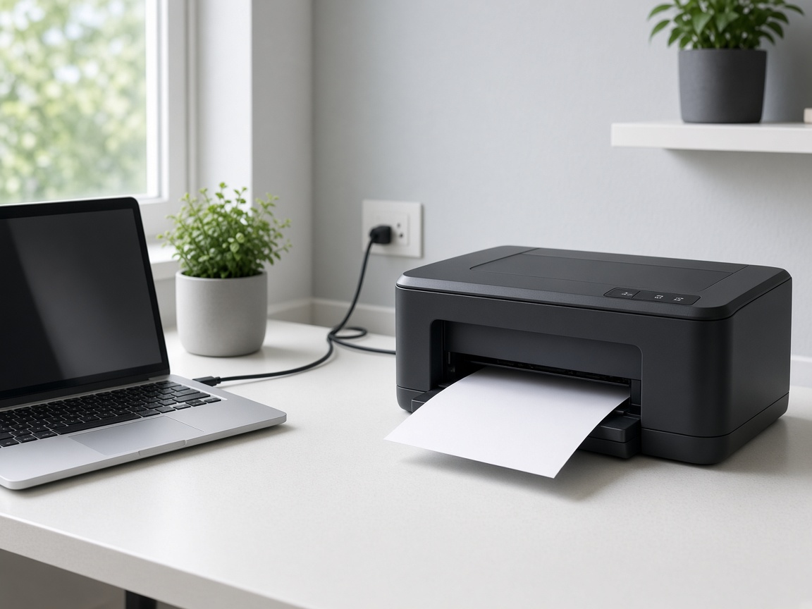 A printer beside a laptop