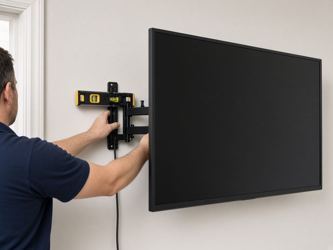 A television being mounted